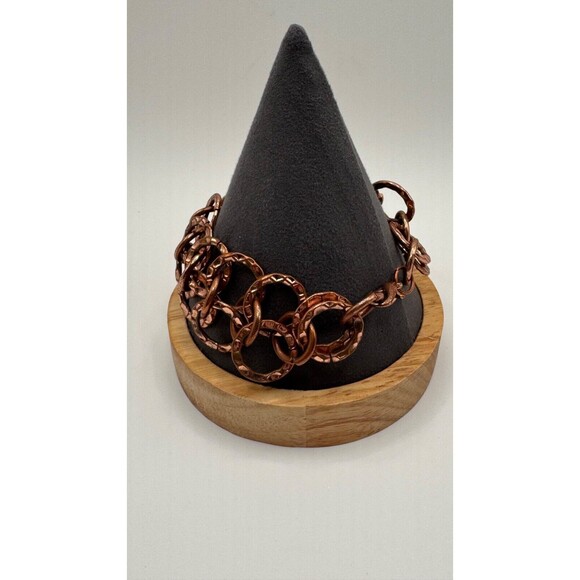 Celtic Solid Copper Chunky Wide Rings Bracelet Double Strand Hammered Jewelry - Picture 4 of 5